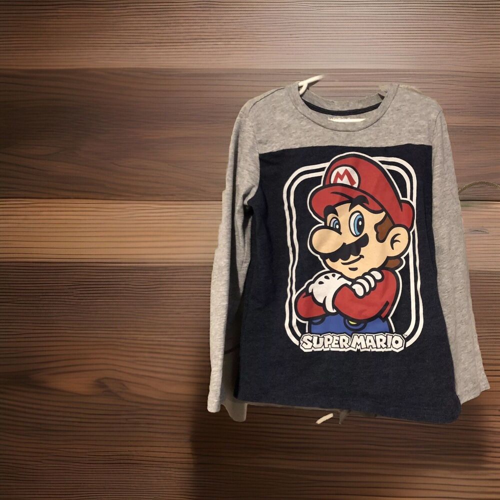 Jumping Beans Super Mario Shirt Boys Size 7 Long Sleeve Graphic Gray Navy 2021